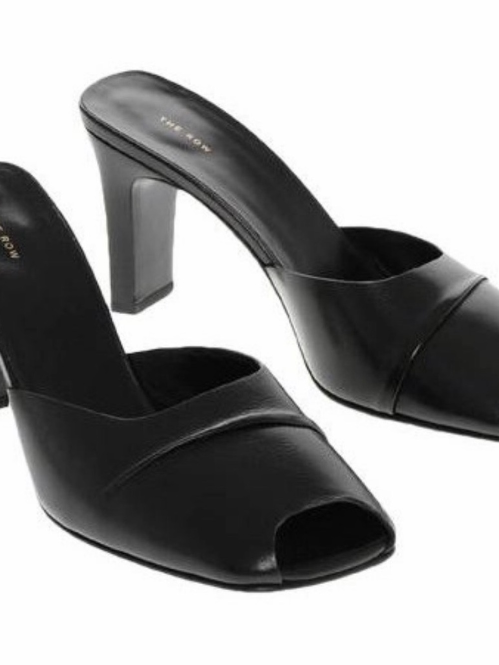The Row Black Leather Open-Toe Mules